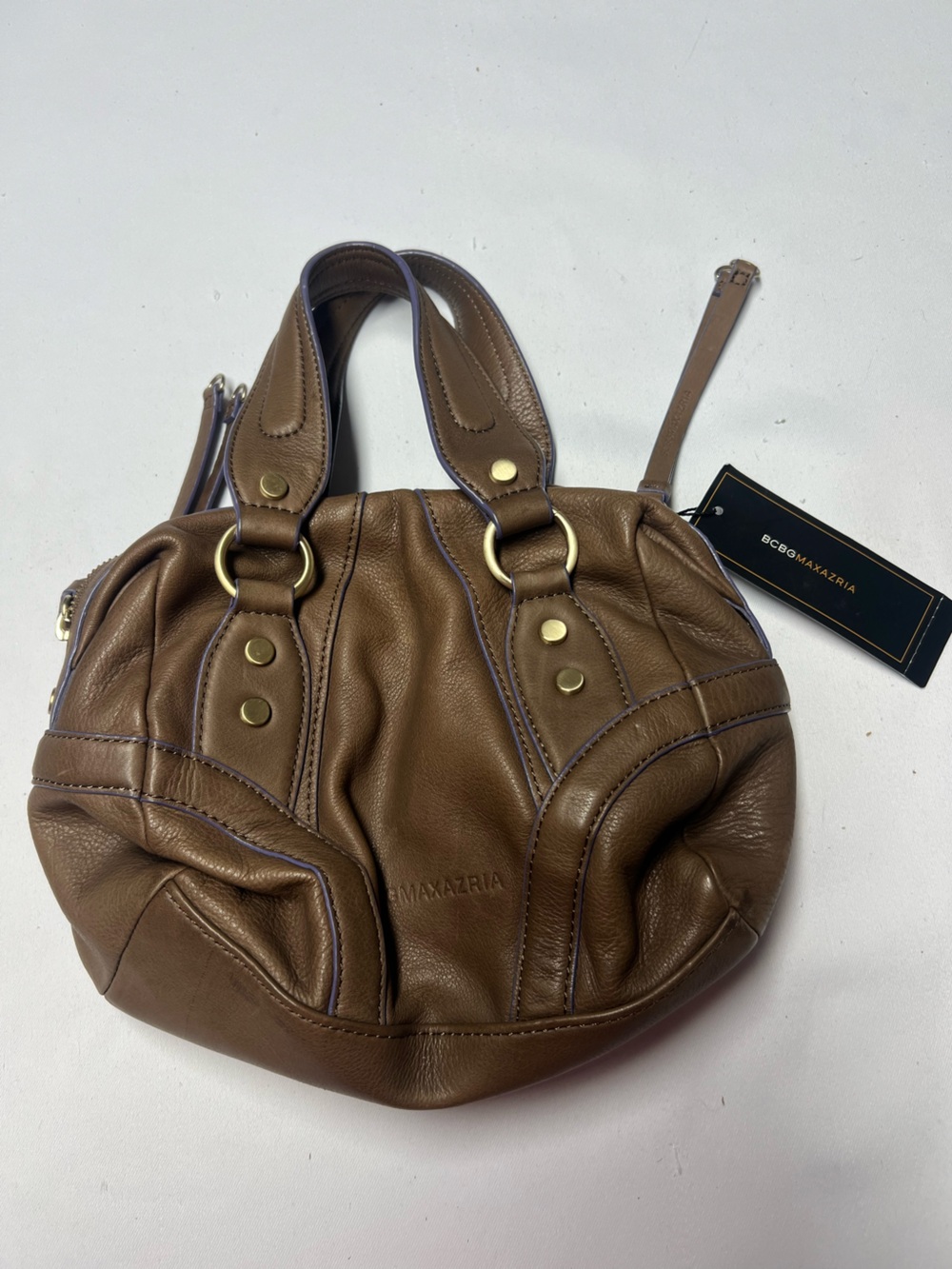 BCBGMAXAZRIA satchel features gold-tone hardware NWT